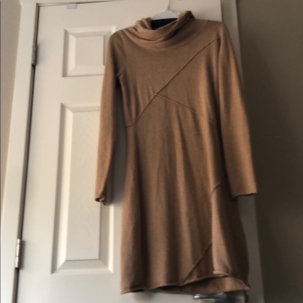 Carmel-colored Athleta sweater dress